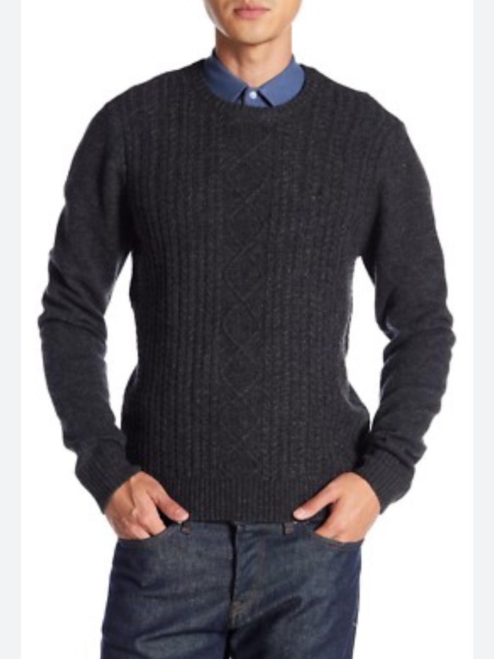Penguin Men's Navy Cable Knit Fisherman Crewneck Wool Sweater Large